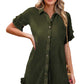 Moss Green High-low Hem Ruffle Sleeve Pleated Shirt Dress