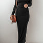 Black Long Sleeve Square Neck Maxi Bodycon Dress