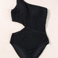 Black Solid Textured Cut Out One Shoulder Monokini