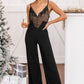 Black Lace V Neck Bodice Spaghetti Straps Wide Leg Jumpsuit