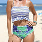 Blue Printed Smocked High waisted swimsuits