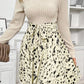 Beige Ribbed Knit Patchwork Printed Belted A-line Dress