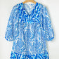 Sky Blue Bohemian Print Puff Sleeve Tied V Neck Flared Mini Dress