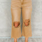 Brown Distressed Hollow-out High Waist Cropped Flare Jeans