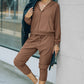 Brown Waffle Knit Zip-Up Hoodie and Pants Athleisure Outfit