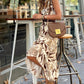 Brown Ruffled V Neck Leaves Print Long Dress