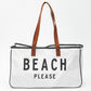 White BEACH PLEASE Print Large Canvas Tote Bag