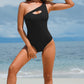 Black Ribbed One Shoulder Hollowed One Piece Swimsuit