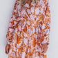 Brown Floral Puff Sleeve Smocked Waist Layered Dress