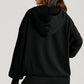 Black Solid Kangaroo Pocket Half Zipper Oversized Hoodie