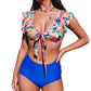 Floral Print Front Tie High Waist Bikini Swimsuit with Ruffles