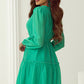 Sea Green Frilly V Neck Puff Sleeve Drawstring Shift Mini Dress