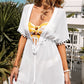 White Deep V Neck Pom Pom Beach Tunic