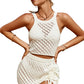 White Hollowed Crochet Cropped 2 Piece Beach Dress