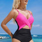 Rose Red Crossover Colorblock Cutout One Piece Swimsuit