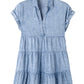 Beau Blue Acid Wash V Neck Tiered Denim Dress