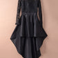 Black Long Sleeve Lace High Low Satin Prom Dress