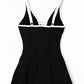 Black Strappy V Neck Side Split One-piece Swimdress