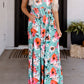 Sky Blue Boho Print Sleeveless High Waist Long Floral Dress