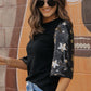 Black Star Sequin Splicing Half Sleeve Top