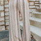 Beige Geometric Pattern Print Shirred Wide Leg Pants