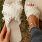 Beige Tassel Woven Crossed Straps Flat Slippers