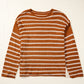 Brown Stripe Drop Shoulder Casual Sweater