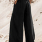 Black Drawstring High Waist Wide Leg Denim Pants