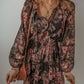 Black Vintage Floral Puff Sleeve V Neck Smock Waist Dress