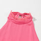 Strawberry Pink Gauze Ruffle Tiered Knotted Halter Dress