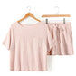 Apricot Pink Waffle Knit Short Sleeve Tee and Shorts Lounge Set