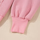 Pink Waffle Knit Bishop Sleeve Split Oversized Sweatshirt