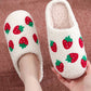 White Cute Fuzzy Strawberry Pattern Home Slippers