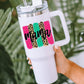 White mama Leopard Colorblock Handle Portable Cup 40oz