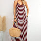 Red Stripe Side Pockets Spaghetti Straps Maxi Dress