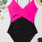 Rose Red Crossover Colorblock Cutout One Piece Swimsuit