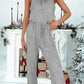 Gray Ribbed Knit Buttons Drawstring Sleeveless Jumpsuit