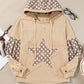 Apricot Floral Patchwork Star Pattern Drawstring Hoodie