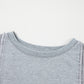 Light Grey Waffle Patchwork Long Sleeve Raw Hem Pullover Top