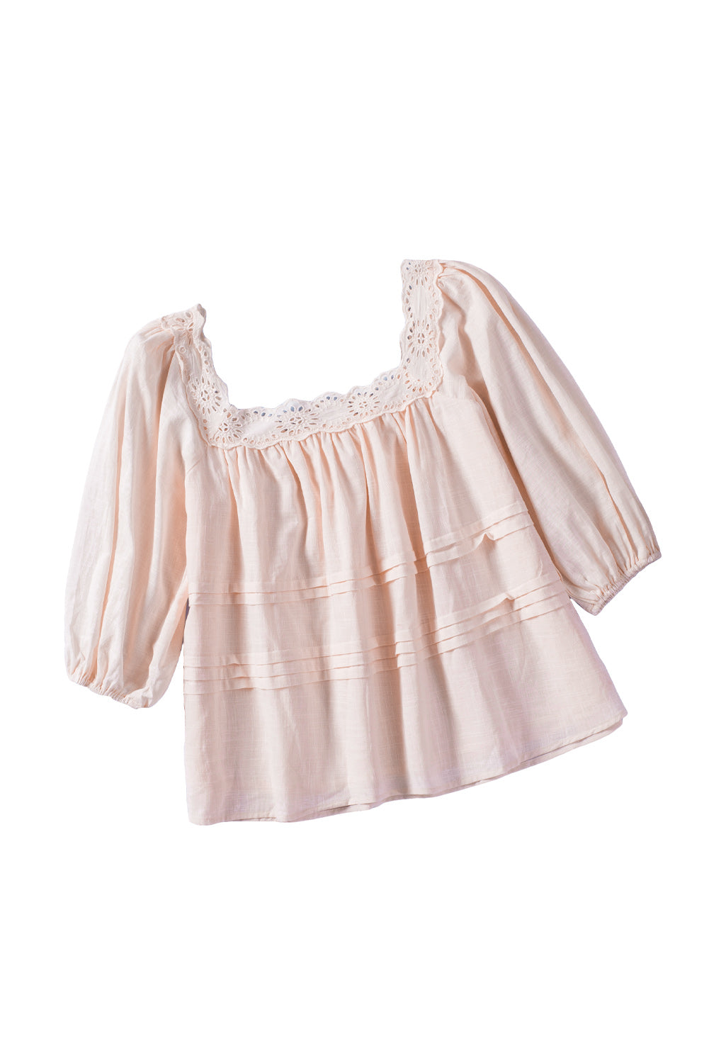 Beige Puff Sleeve Eyelet Babydoll Blouse