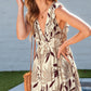 Brown Ruffled V Neck Leaves Print Long Dress