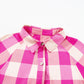 Rose Red Plaid Collared Bracelet Sleeve Shirt Flare Mini Dress