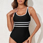 Black Contrast Trim Colorblock U Neck One Piece Swimwear