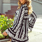 Black Boho Geometric Printed Flared Long Sleeve Mini Dress