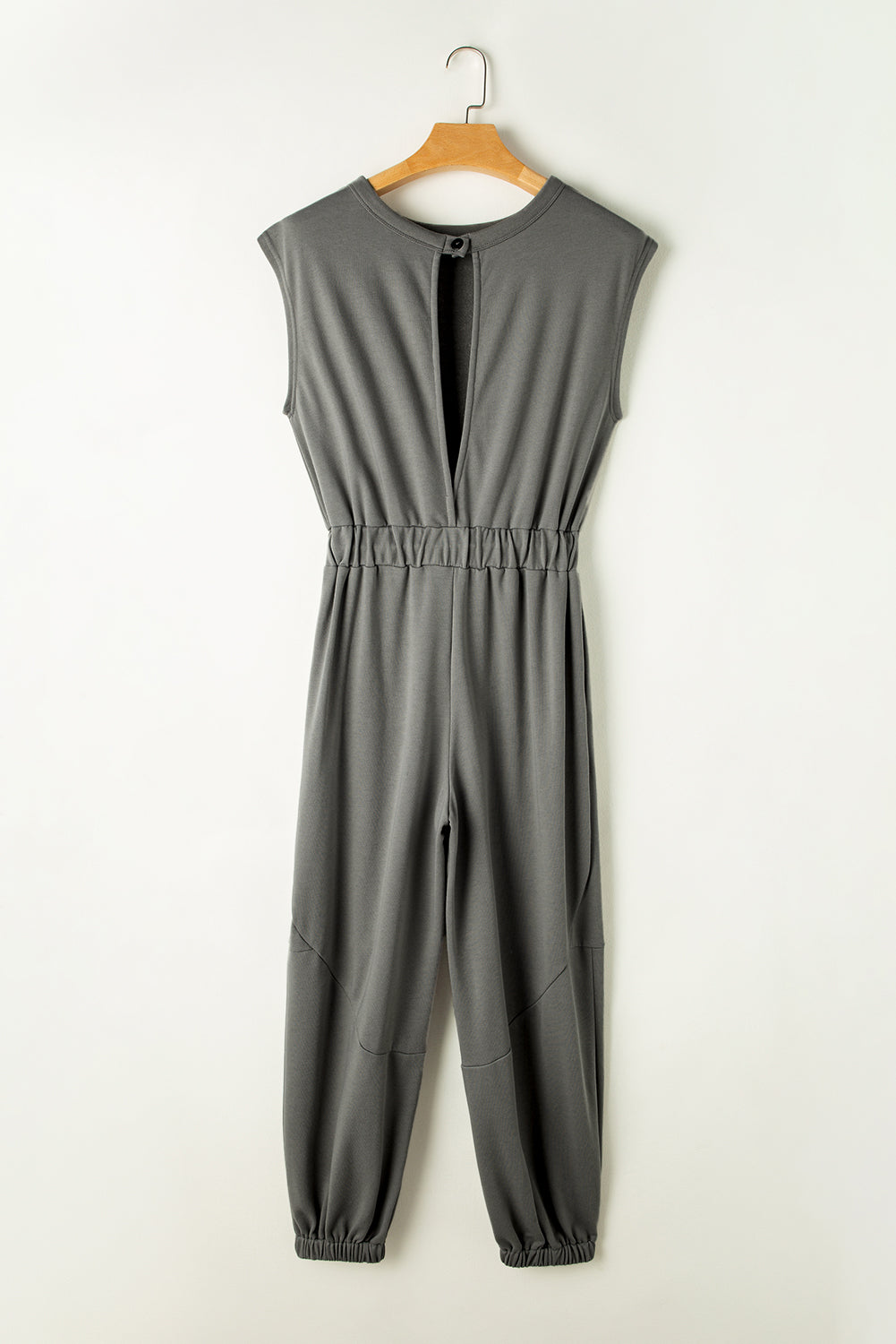 Medium Grey Cap Sleeve Open Back Drawstring Jogger Jumpsuit