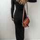 Black Long Sleeve Square Neck Maxi Bodycon Dress