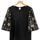 Black Star Sequin Splicing Half Sleeve Top