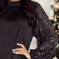 Black Glittering Mesh Sleeve Mock Neck Mini Dress