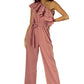 Dusty Pink One Shoulder Ruffle Trim Belted Jumpsuit