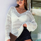 White Hollow Out Crochet V Neck Pullover Sweater